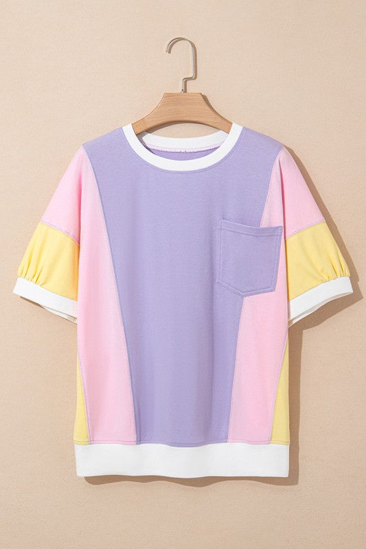 Color Block Patchwork Half Sleeve T Shirt