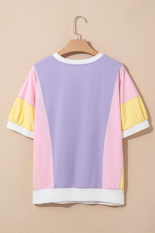 Color Block Patchwork Half Sleeve T Shirt