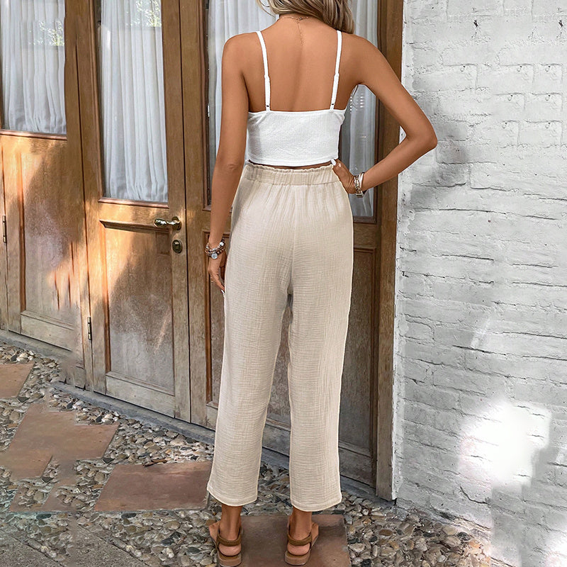 Women Summer 2-Piece Outfit Sleeveless Lace Vest Top And Casual