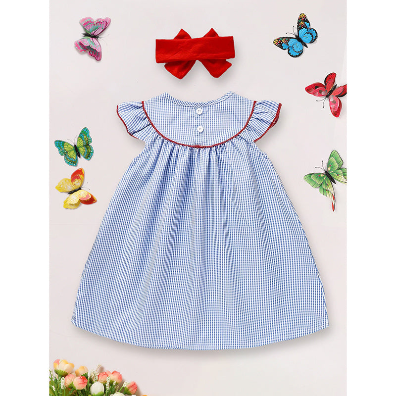 A Girl Blue Princess Dress With National Flag Embroidery