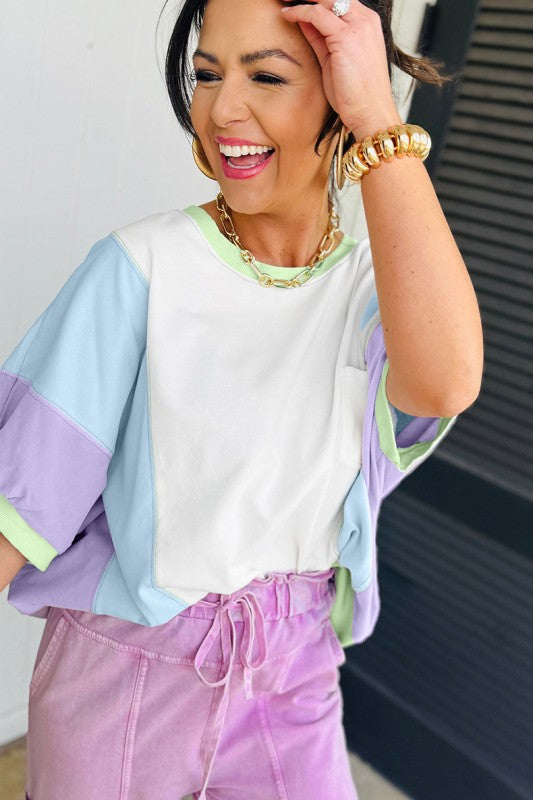 Color Block Patchwork Half Sleeve  T Shirt