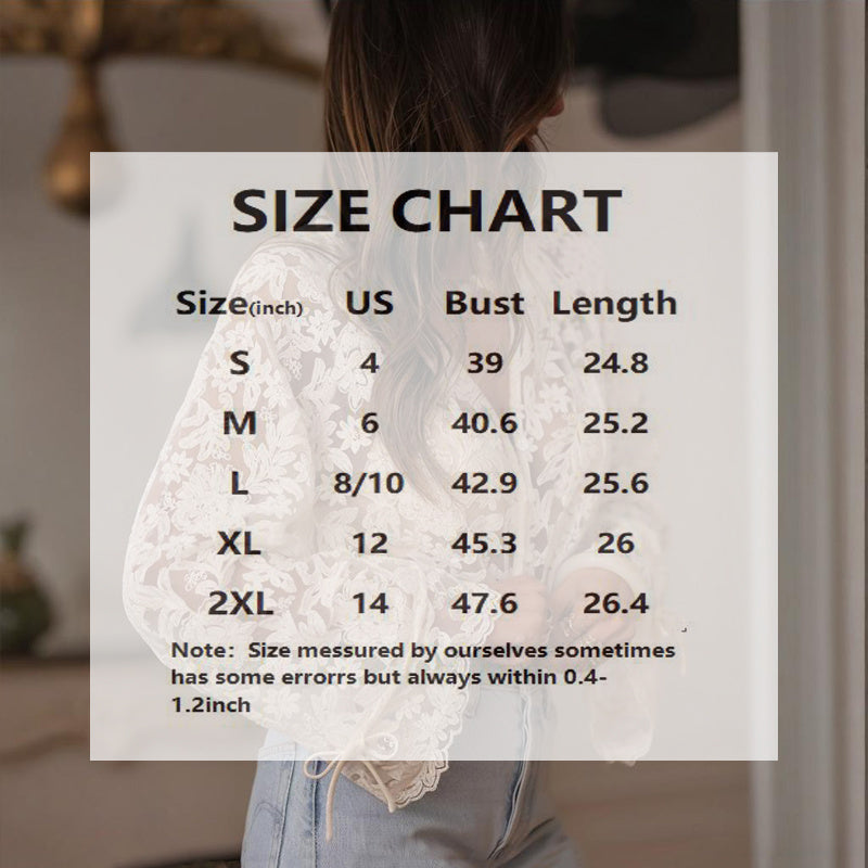 Women Elegant Semi-Sheer Solid Color V-Neck Floral Lace Embroidery