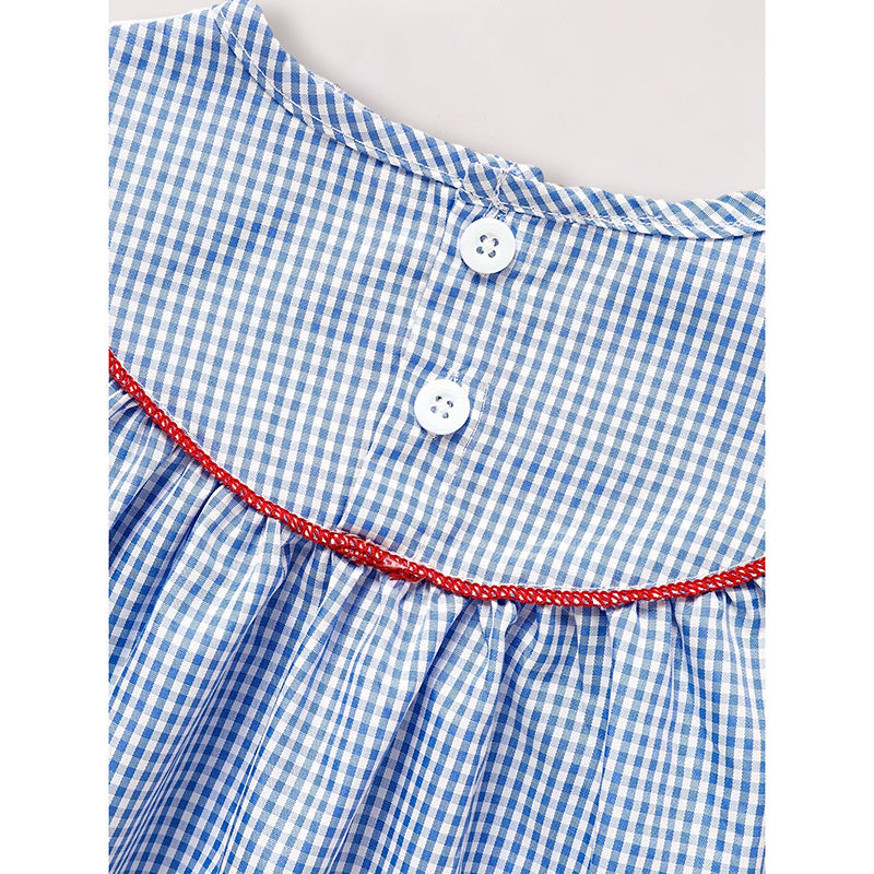 A Girl Blue Princess Dress With National Flag Embroidery