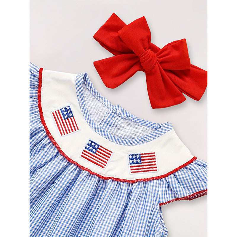 A Girl Blue Princess Dress With National Flag Embroidery