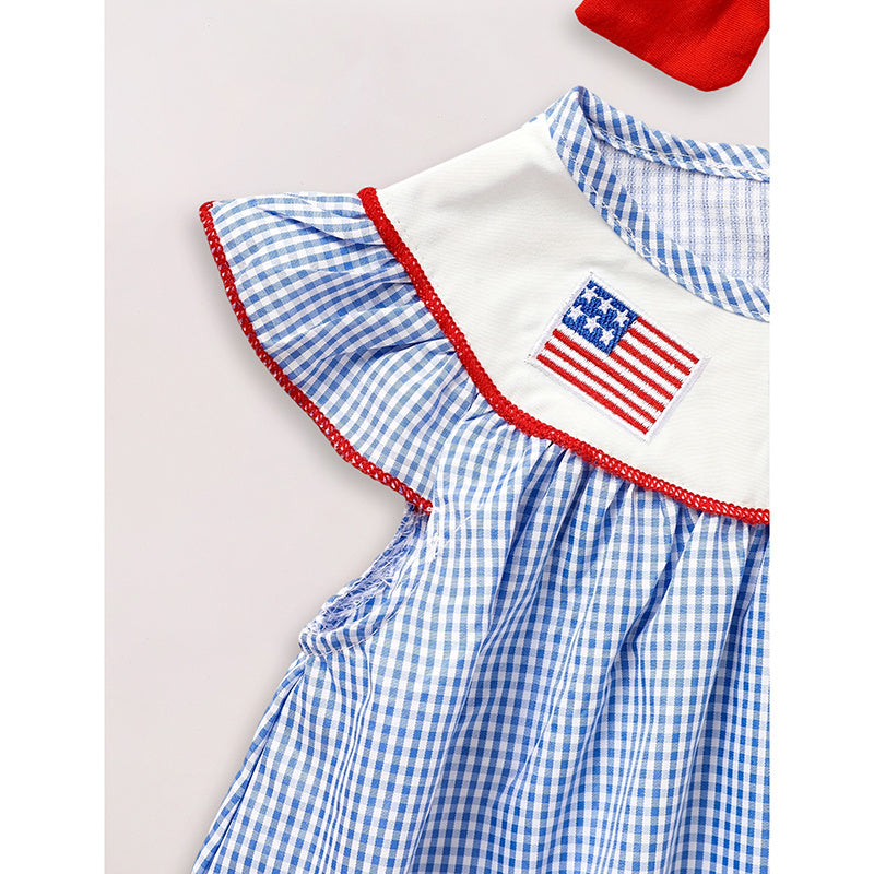 A Girl Blue Princess Dress With National Flag Embroidery